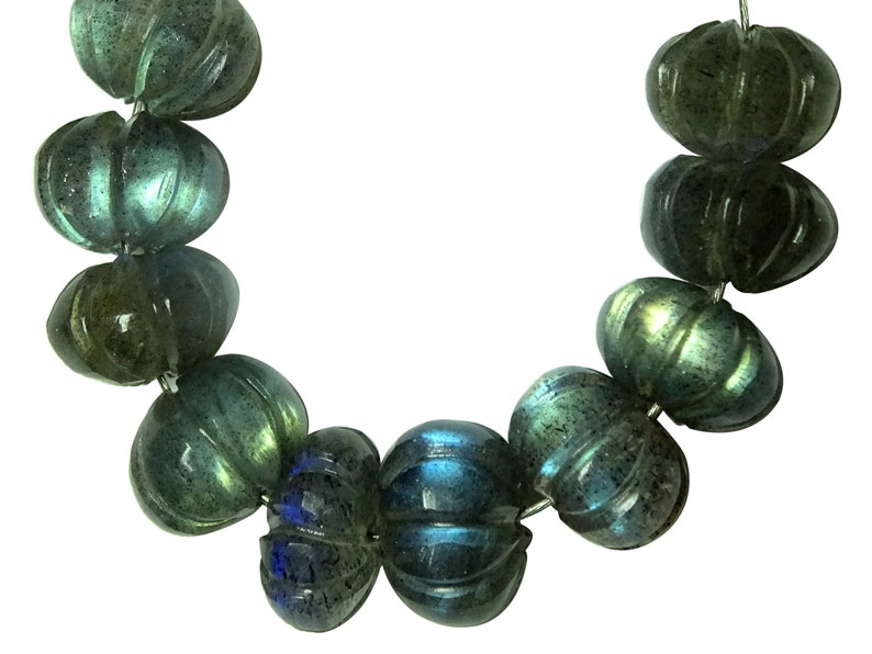 Labradorite Pumpkin Beads AB142 10 Pieces AAA Grade Bright Flashy Labradorite Carved Melon Shape Rondelle Beads Labradorite Melon Beads