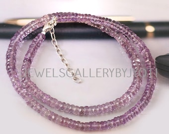 Beautiful Brazil Pink Amethyst Faceted Wheels Necklace, Pink Amethyst Heishi Beads Necklace, Pink Amethyst Gemstone Necklace