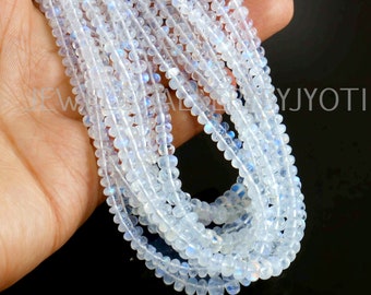 16" AAA Grade Rainbow Moonstone Smooth Rondelle Beads, Rainbow Moonstone Rondelles, Moonstone Beads (3.5-5 mm approx)OFF