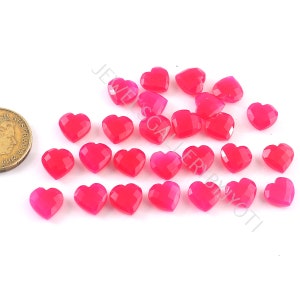8 Pieces Nice Quality Hot Pink Chalcedony Faceted Carved Hearts Briolettes, Raspberry Chalcedony Heart Shape Briolettes (11mm approx)