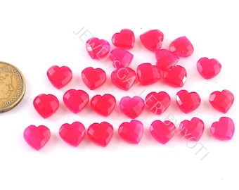 8 Pieces Nice Quality Hot Pink Chalcedony Faceted Carved Hearts Briolettes, Raspberry Chalcedony Heart Shape Briolettes (11mm approx)