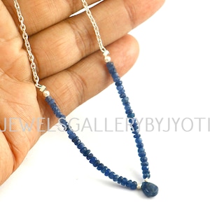 AAA Grade Natural Burma Blue Sapphire Bar Necklace, Stunning Sapphire Beaded Sterling 925 Silver Necklace, Sapphire Chain Necklace
