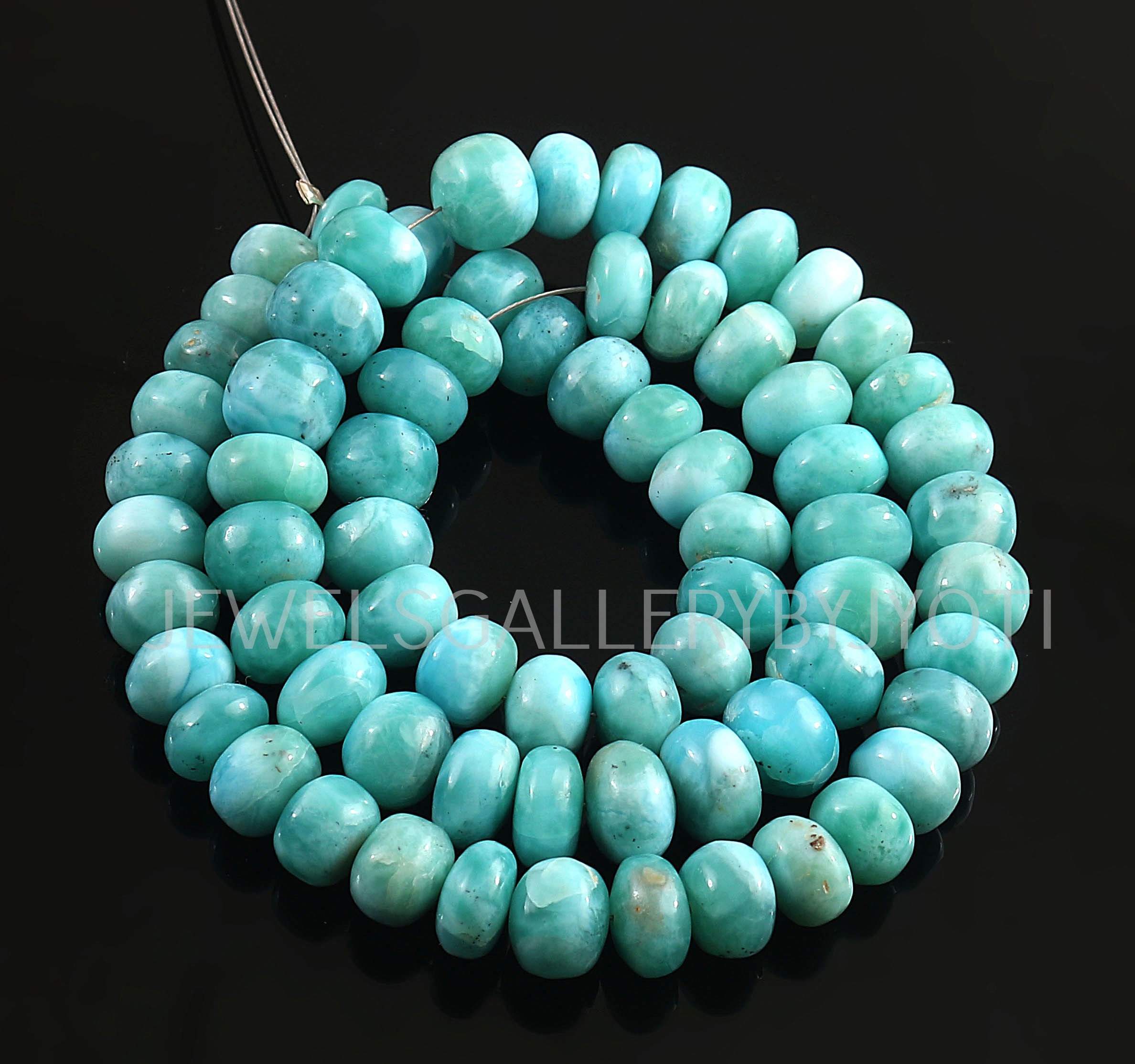 16 Inches AAA Grade Natural Larimar Smooth Rondelles, Larimar Rondelle Beads, Larimar Beads (7.5-8.5 mm )