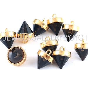 A Pair of Smoky Quartz Carved Cone Charm,  Electroplated Natural Stone Charm, Smoky Quartz Drop Charm (10*12mm app)