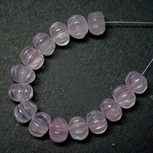 16 Pieces Rose Quartz Carved Melon Shape Rondelle Beads, Rose Quartz Pumpkin Beads, Rose Quartz Melon Beads (8mm)
