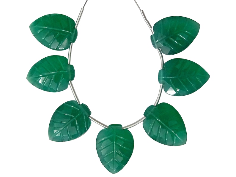 CV53 7 Pieces Green Onyx Faceted Carved Leaves Briolettes Green Onyx Fancy Briolettes Green Onyx Carved Beads