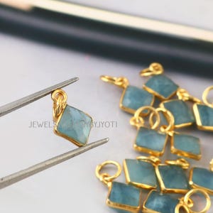 Natural Aquamarine Gemstone Cushion Shape Pendant, Sterling Silver Bezel Pendants, Gemstone Bezel Charms, Jewelry Making Supplies