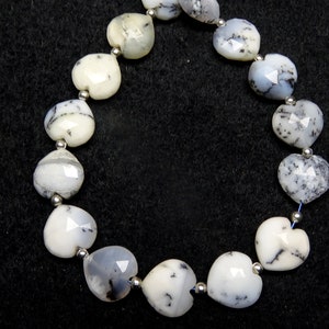 15 Pieces Dendrite Opal Faceted Hearts, Dendrite Opal  Briolettes, Dendrite Opal Centre Drill Hearts (HO130)