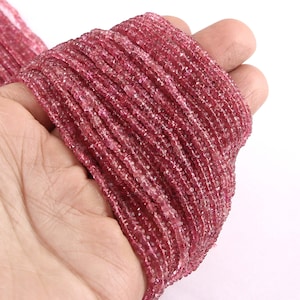 14 Inches Nice Quality Long Strand Pink Tourmaline Faceted Rondelle Beads, Pink Color Tourmaline Faceted Buttons/Rondelles (2.5-3 mm Approx)