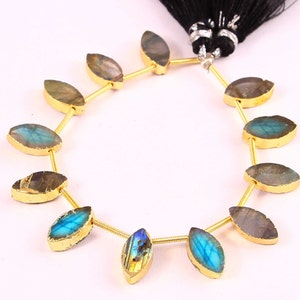 1 Strand Labradorite Calibrated Flat Marquises 18k Gold Electroplated Briolettes, Labradorite Smooth Flat Marquises Briolettes (6*12MM App)