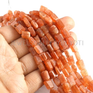 8 Inches Long Strand Nice Quality Orange Sunstone Faceted Nuggets, Sunstone Step Cut Nuggets, Sunstone Tumble Beads (7*9-8*11mm)