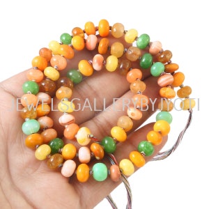16&quot; Beautiful Multi Gemstones Smooth  Rondelles, Candy Opal Smooth Rainbow Knotted Beads, Multi Gemstone Smooth Rondelles (8mm app.)