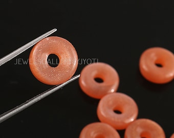 AAA Grade Peach Moonstone Carved Donut Shape Gemstone, Peach Moonstone Gemstone, hand carved briolette gemstone, handmade supplies (14mm )