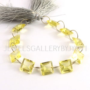 4/6 Pieces AAA Grade Lemon Quartz Square Cut Gemstones, Lemon Quartz Double Drilled Square Shape Cutstone Briolettes (12mm app.) (MRQ101)