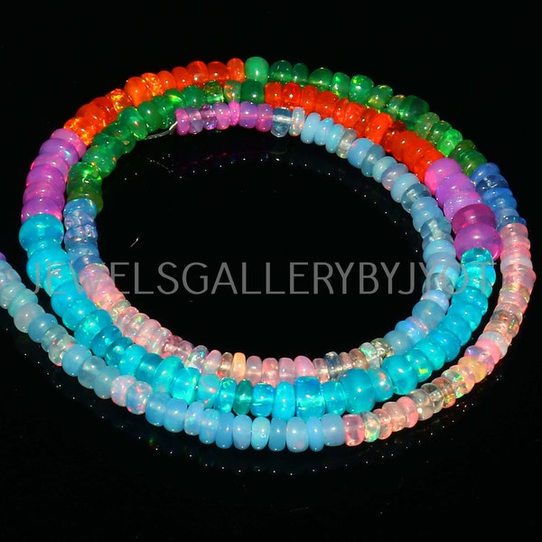 16" AAA Grade Multi Color Ethiopian Opal Smooth Rondelles, Multi Opal Smooth Rondelle Beads, Welo Opal Beads, Ethiopian Opal Beads (3-4.5mm)