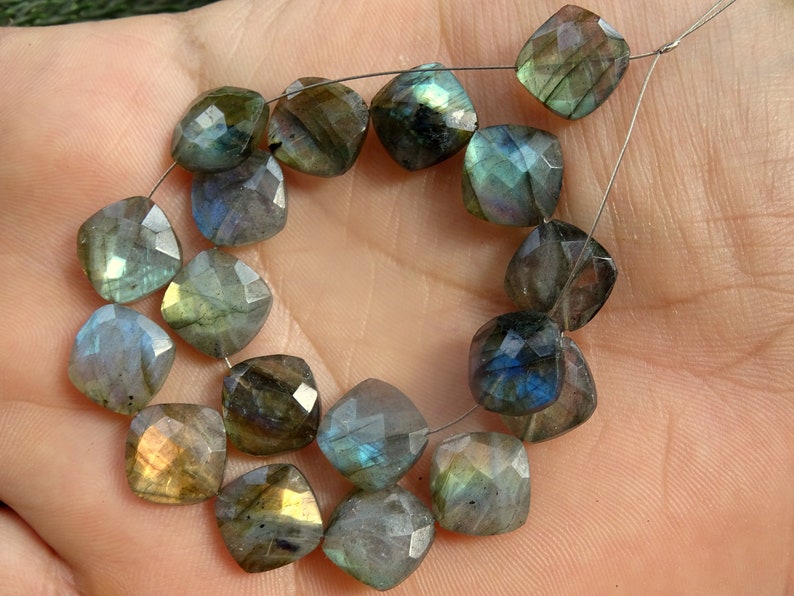 11mm approx 18 Pieces Bright Flashy Labradorite Faceted Cushions Labradorite Cushion Shape Briolettes Labradorite Briolettes JSE209