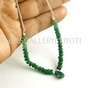 AAA Grade Natural Emerald Bar Necklace, Stunning Emerald Beaded Sterling 925 Silver Necklace, Emerald Chain Necklace