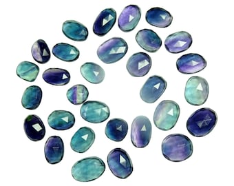 5 morceaux de rosaces ovales irréguliers en fluorite bicolore de belle qualité, pierres précieuses en fluorite en vrac, rosiers plats en fluorite
