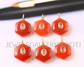 1/2 Stück Karneol Glatt Sechseck Form Sterling Silber Anhänger, Inlay Edelstein Anhänger, Karneol Anhänger, Stapeln Anhänger, Geschenk für sie
