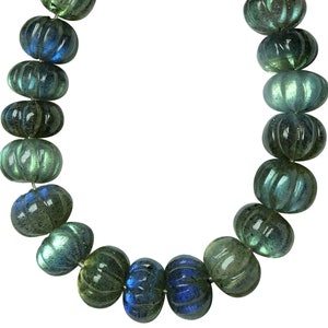 20 Pieces AAA Grade Bright Flashy Labradorite Carved Melon Shape Rondelle Beads, Labradorite Pumpkin Beads,Handcarved beads(8mm APP)(LY123)