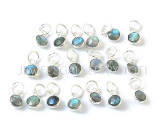 Labradorite Coin Shape Gemstone Pendant, Sterling Silver Bezel Pendant, Gemstone Bezel Charms, 6mm Round Labradorite Charms