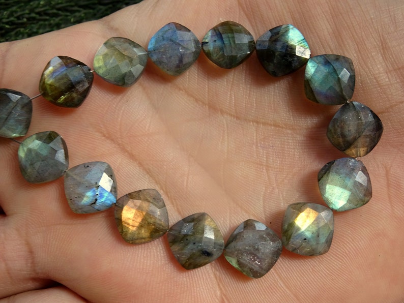 11mm approx 18 Pieces Bright Flashy Labradorite Faceted Cushions Labradorite Cushion Shape Briolettes Labradorite Briolettes JSE209