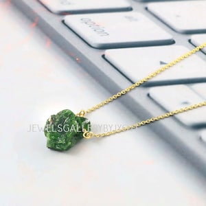 Raw Chrome Diopside Pendant Sterling Silver Necklace,18k Gold Plated Chrome Diopside Gemstone Necklace,Gift For Her,chunky gemstone necklace
