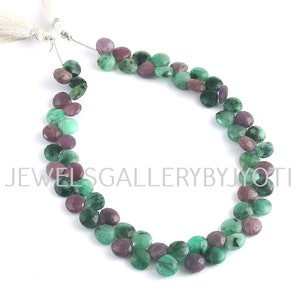 Briolettes de corações facetados de rubi natural e esmeralda natural de boa qualidade de 11 ", corações facetados de esmeralda, corações facetados de rubi (aplicativo de 8 mm) (SG)