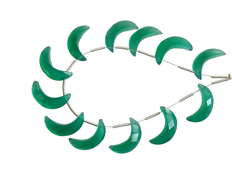Green Onyx Fancy Briolettes HO47 Green Onyx Crescent Moon Excellent Quality Green Onyx Faceted Moon Briolettes