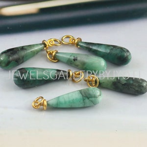 A Pair Of Natural Sakota Emerald Long Drops Pendants, Sterling Silver Cap Smooth Long Drops Pendants, Emerald Acorn Pendant (7*23mm approx.)