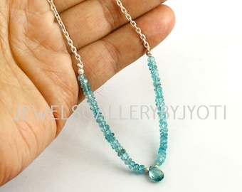 AAA Grade Natural Blue Zircon Bar Necklace, Stunning Zircon Beaded Sterling 925 Silver Necklace, Zircon Chain Necklace, Gift For Her