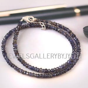 Beautiful Natural Iolite Faceted Rondelles Necklace, Iolite Rondelle Beads Necklace, Iolite Gemstone Necklace, Gift For Her
