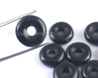 AAA-kwaliteit zwarte onyx gesneden donutvorm edelsteen, handgesneden briolette-edelsteen, kralenbenodigdheden, benodigdheden voor het maken van sieraden (14 mm)