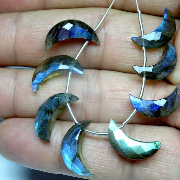 8 Pieces AAA Quality Blue Flash Labradorite Faceted Moons, Labradorite Fancy Briolettes, Labradorite Crescent Moon Briolettes(16mm)(OFF)