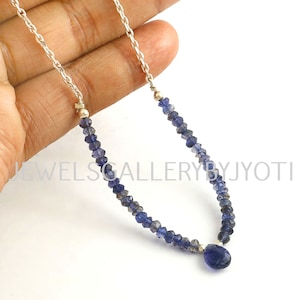 AAA Grade Iolite Bar Necklace, Stunning Iolite Beaded Sterling 925 Silver Necklace, Iolite Chain Necklace, Necklace Gift For Her
