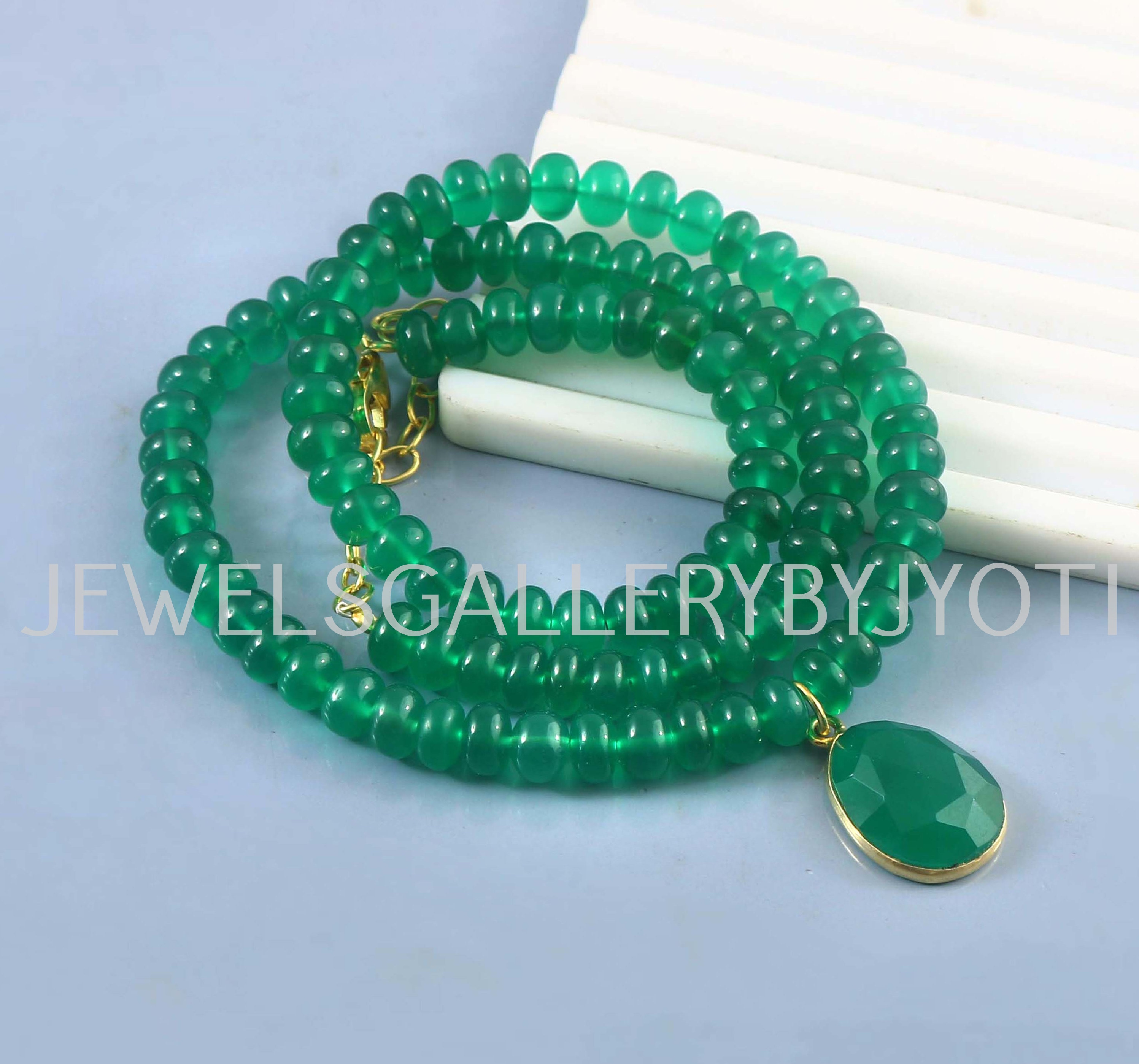 美しいグリーンオニキスの滑らかなロンデルビーズネックレス、グリーン