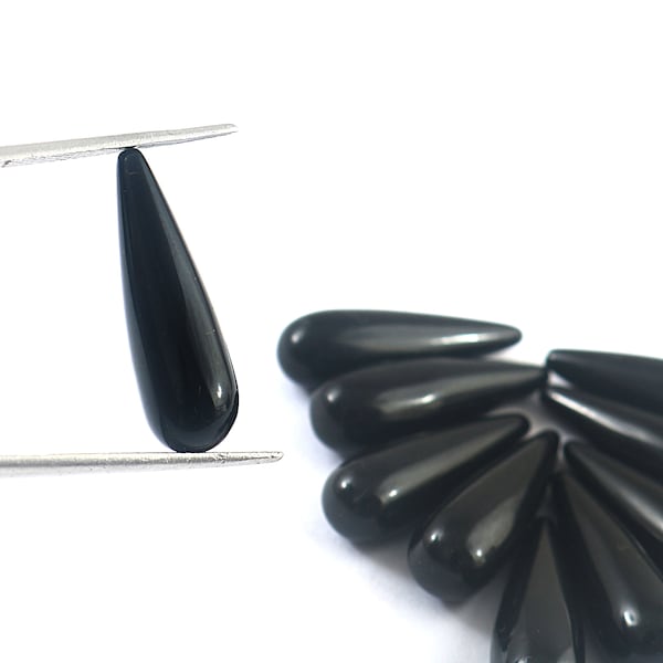 2 Pieces(1 Pair) Of Black Onyx Smooth Long Drops, Black Onyx Tear Drops (7*22mm approx)