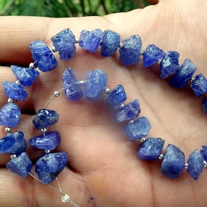 20 Pieces Top Quality Natural Tanzanite Rough Nuggets, Raw Tanzanite Drilled Gemstone Beads (8 TO 9 mm approx)