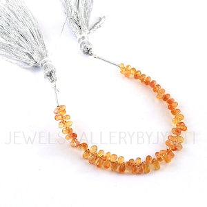 AAA Grade 4&quot; Long Strand Natural Orange Songea Sapphire Faceted Drops Briolettes, Sapphire Faceted Drops, Orange Sapphire Drops, OBC612