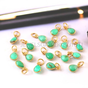 Päronformad hänge i naturlig krysopras ädelsten, hängen i sterlingsilver med bezel, berlocker med ädelstensbezel, smyckestillverkningstillbehör