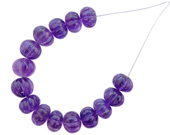 14 Pieces Excellent Quality African Amethyst Carved Melon Shape Beads, Amethyst Pumpkin Beads, Amethyst Melon Beads (8.5-9mm)