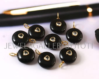 1/2 Pieces Black Onyx Smooth Round Shape Sterling Silver Pendant, Inlay Gemstone Pendant, Black Onyx Pendant, Stacking Pendants,Gift For Her