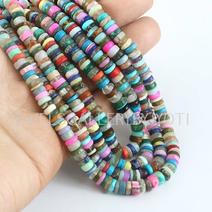 15 Inch Long Strand Multi Color Stones Smooth Wheels,  Multi Stone Smooth Wheels, Multi Stone Heishi Beads (6-7 mm approx)