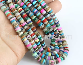 15 Inch Long Strand Multi Color Stones Smooth Wheels,  Multi Stone Smooth Wheels, Multi Stone Heishi Beads (6-7 mm approx)
