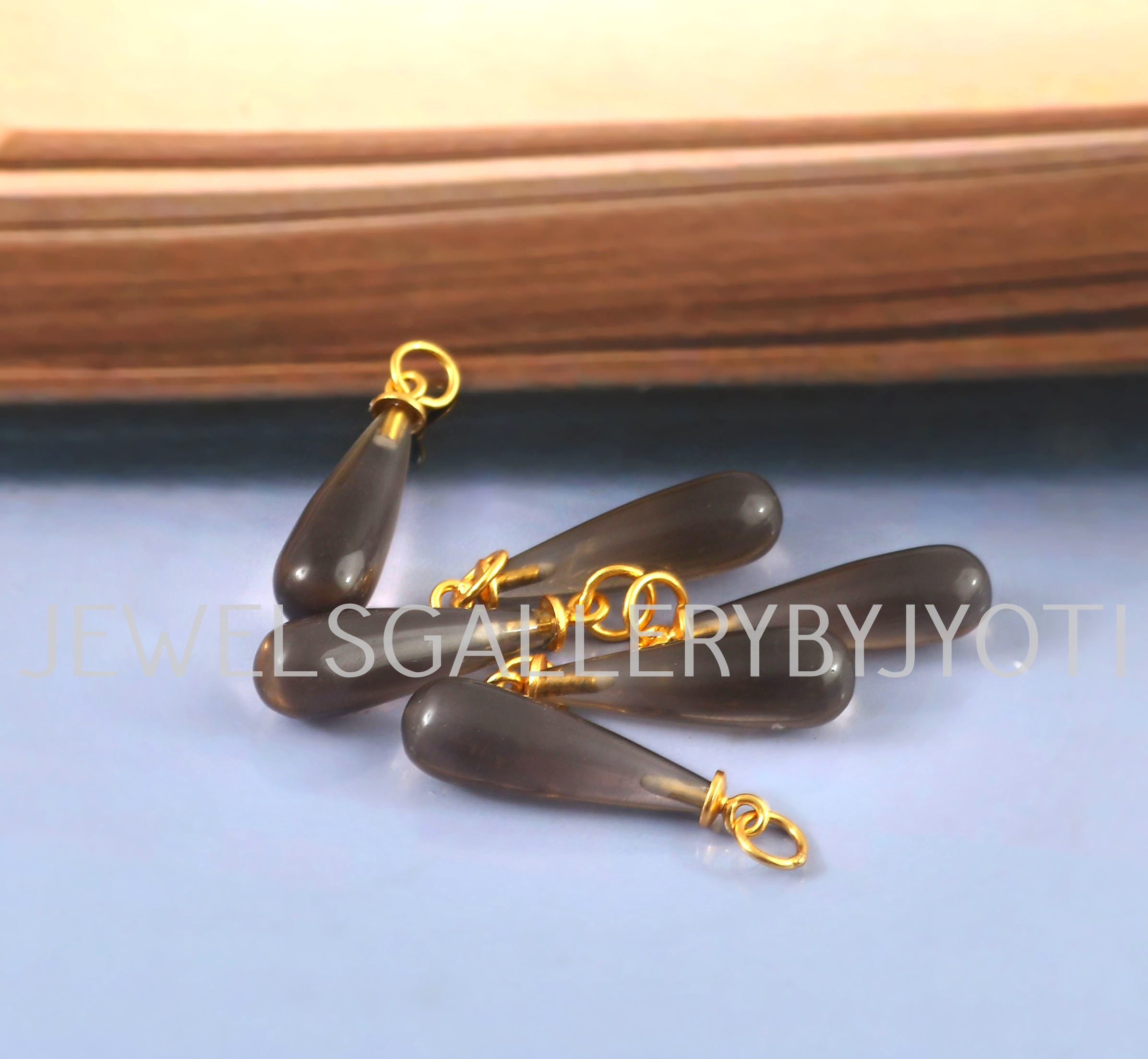 A Pair Of Natural Smoky Quartz Long Drops Pendants, Sterling Silver Cap Smooth Long Drops Pendants (7*23mm approx.)