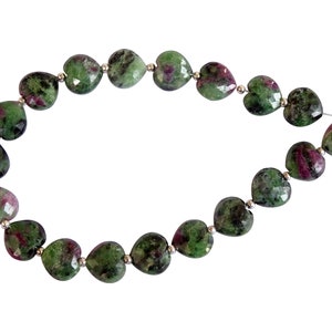 Ruby Zoisite Faceted Hearts Briolettes, Ruby Zoisite Heart SHape Beads, Ruby Zoisite Briolettes, Ruby Zoisite Centre Drill Hearts (UN3)