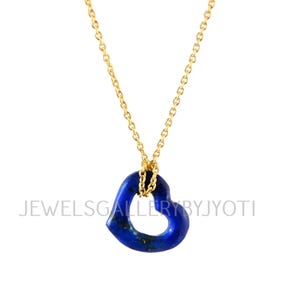 Lapis Offenes Herz Anhänger Sterling Silber Halskette, 18k vergoldete Lapis Edelstein Halskette, Geschenk für sie, handgemachte Halskette