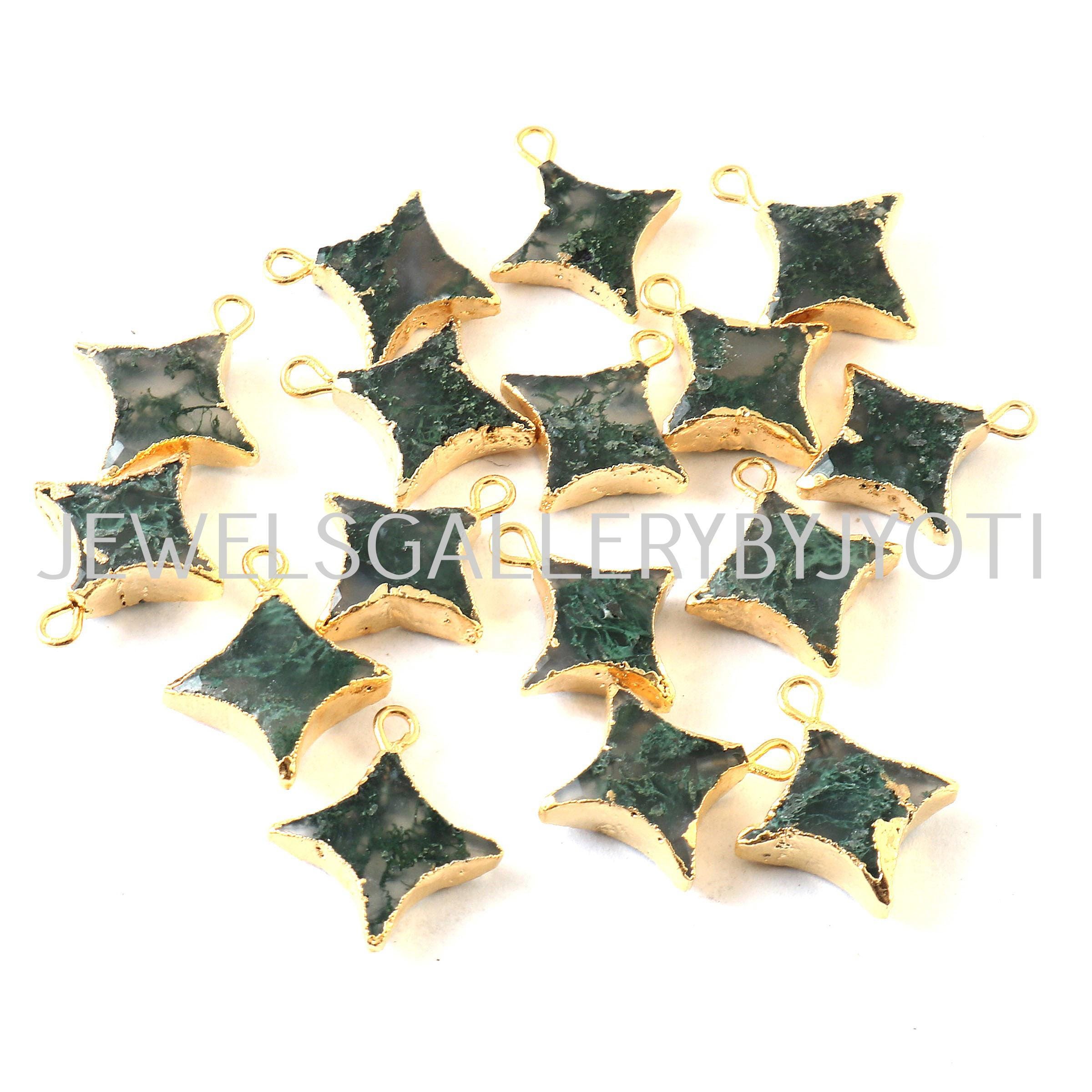 A Pair of Moss Agate Faceted Ninja Star Charms, Moss Agate