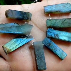 8 Pieces Big Size Nice Quality Bright Flash Labradorite Raw Rectangular Slabs, Labradorite Rectangle Shape Rough Gemstone(7*28-9*30mm)OFF