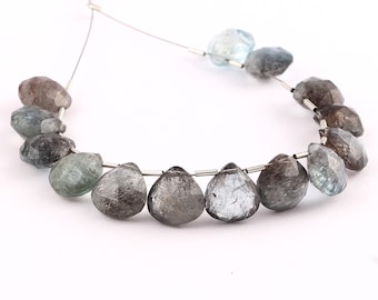 6/8 pièces Belle qualité Mousse Aquamarine Coeur Fafaceté Briolettes, Mousse Aquamarine Facettées, Mousse Aquamarine Cœurs (11MM) (TPT97)